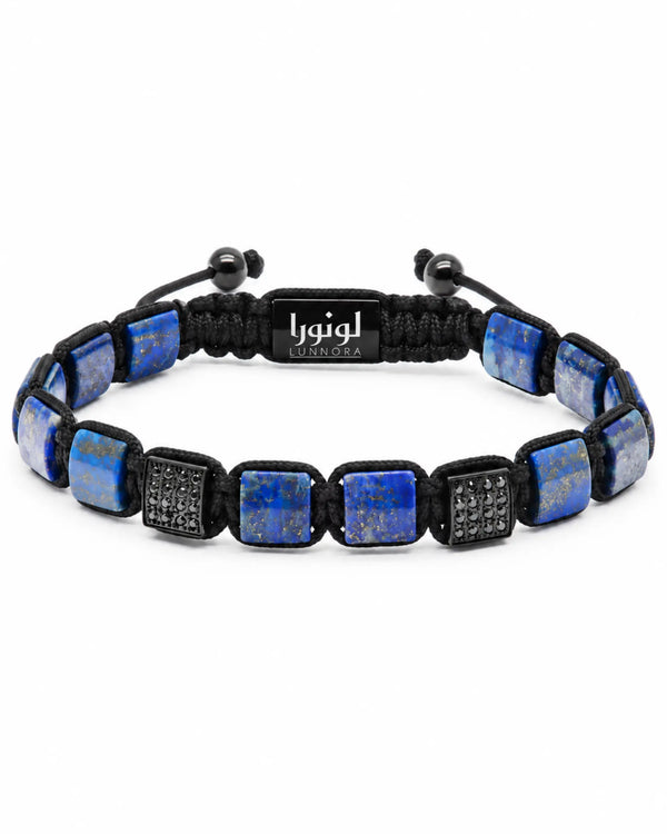 Black and blue lapis beaded bracelet with LUNORA charm and square stone blocks