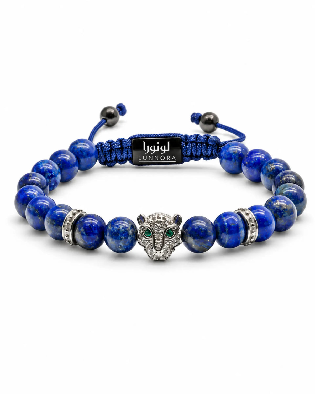 Two blue lapis lazuli bracelets, macrame cord, LUNNORA tag, elephant charm الصورة الرئيسية