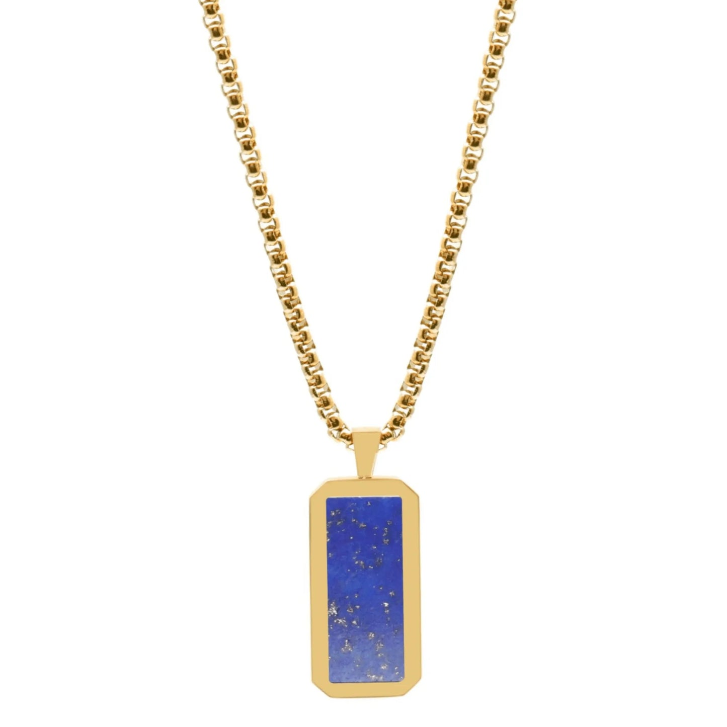 Golden Necklace with Rectangle Lapis Lazuli Pendant – product image (Default Title, Necklaces) by Lunnora