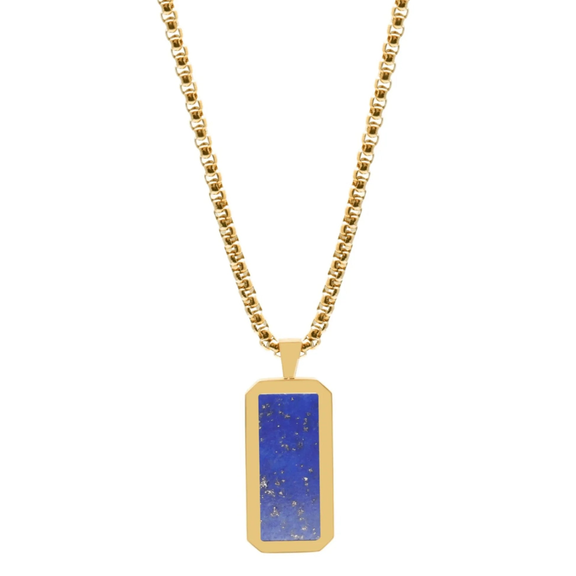 Golden Necklace with Rectangle Lapis Lazuli Pendant – product image (Default Title, Necklaces) by Lunnora