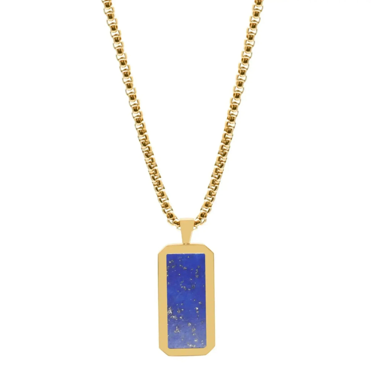 Golden Necklace with Rectangle Lapis Lazuli Pendant – product image (Default Title, Necklaces) by Lunnora الصورة الرئيسية