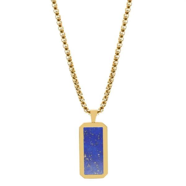 Golden Necklace with Rectangle Lapis Lazuli Pendant – product image (Default Title, Necklaces) by Lunnora