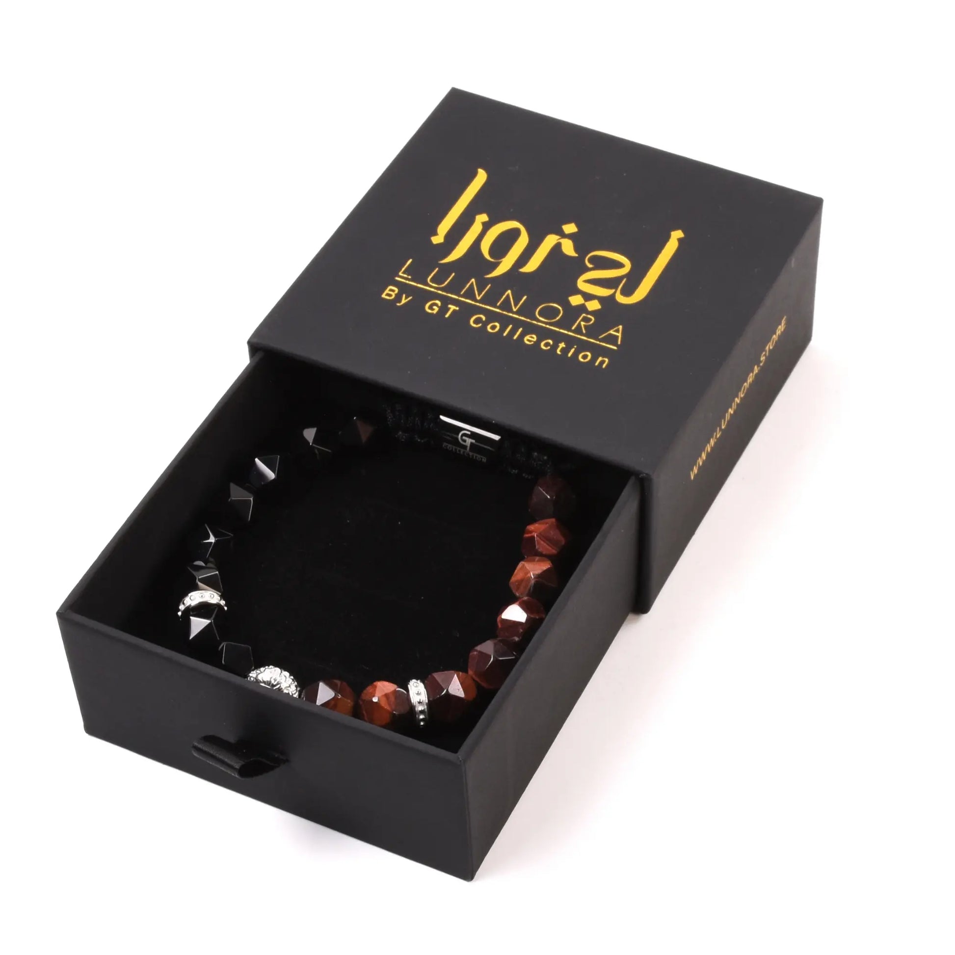 Men's RED TIGER EYE, ONYX Bracelet with Silver LION Head Lunnora