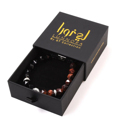 Men's RED TIGER EYE, ONYX Bracelet with Silver LION Head Lunnora