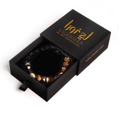 Men's TIGER EYE, ONYX Bracelet with Golden LION Head Lunnora