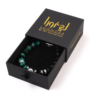 Men's GREEN TIGER EYE, ONYX Bracelet with Silver LION Head Lunnora