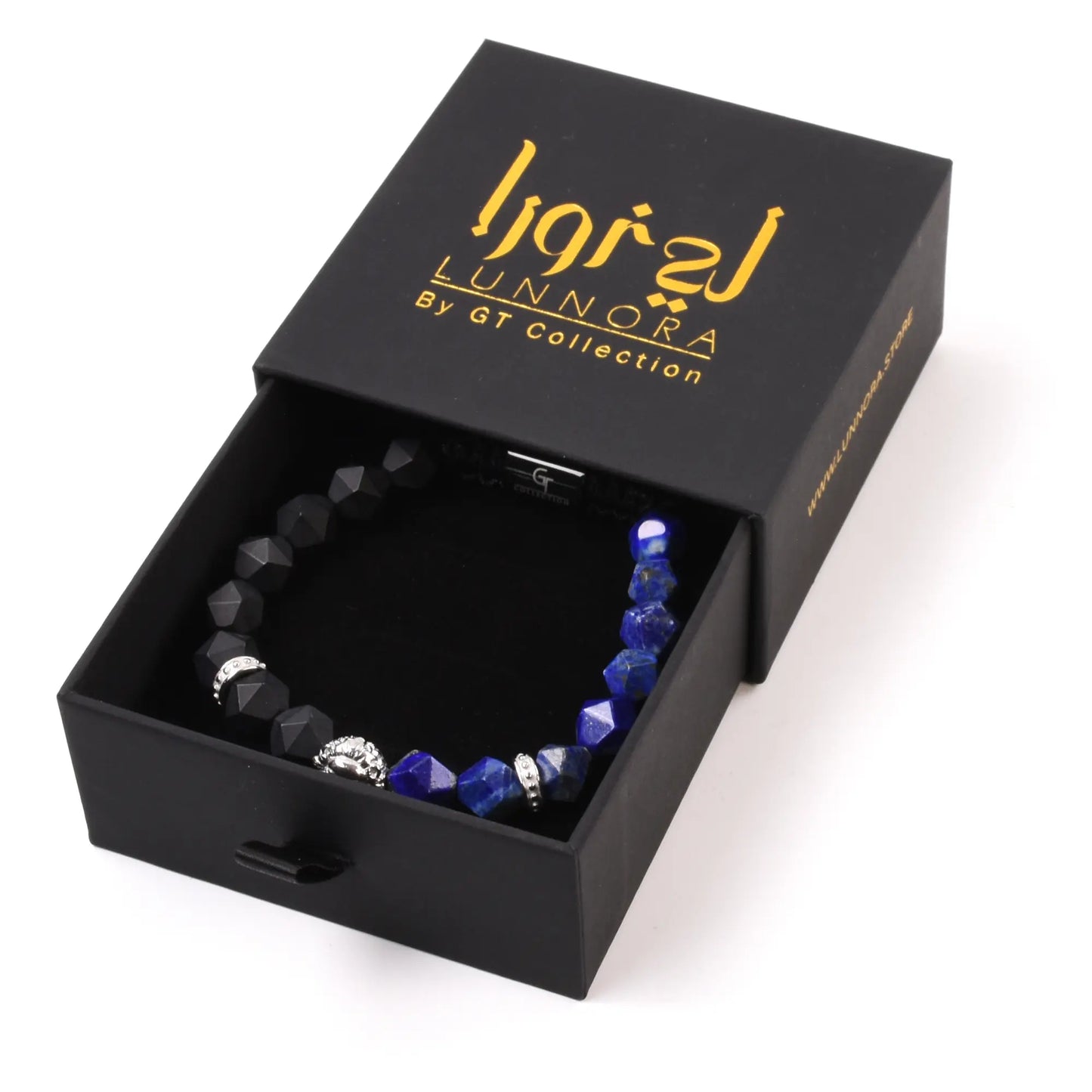 Men's LAPIS, ONYX Bracelet with Silver LION Head Lunnora