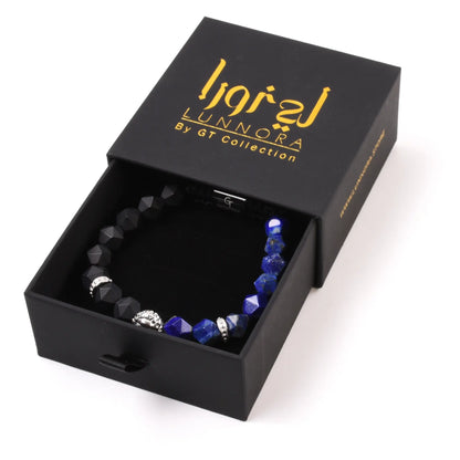 Men's LAPIS, ONYX Bracelet with Silver LION Head Lunnora