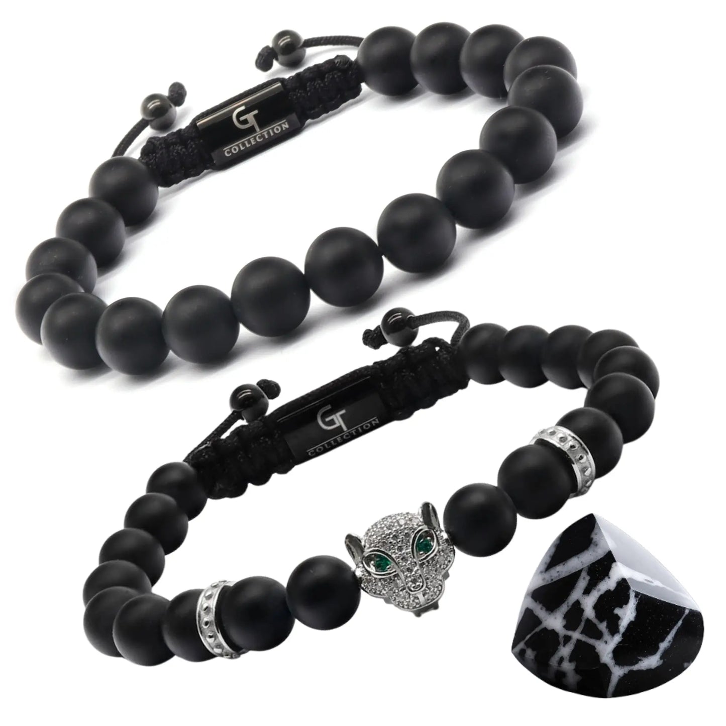 2 Piece Set - Black Onyx Bracelets for Men | The Arabian Leopard Stack