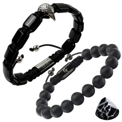 2 Piece Set - Black Onyx Bracelets for Men | The Arabian Falcon Stack