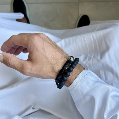2 Piece Set - Black Onyx Bracelets for Men | The Arabian Falcon Stack