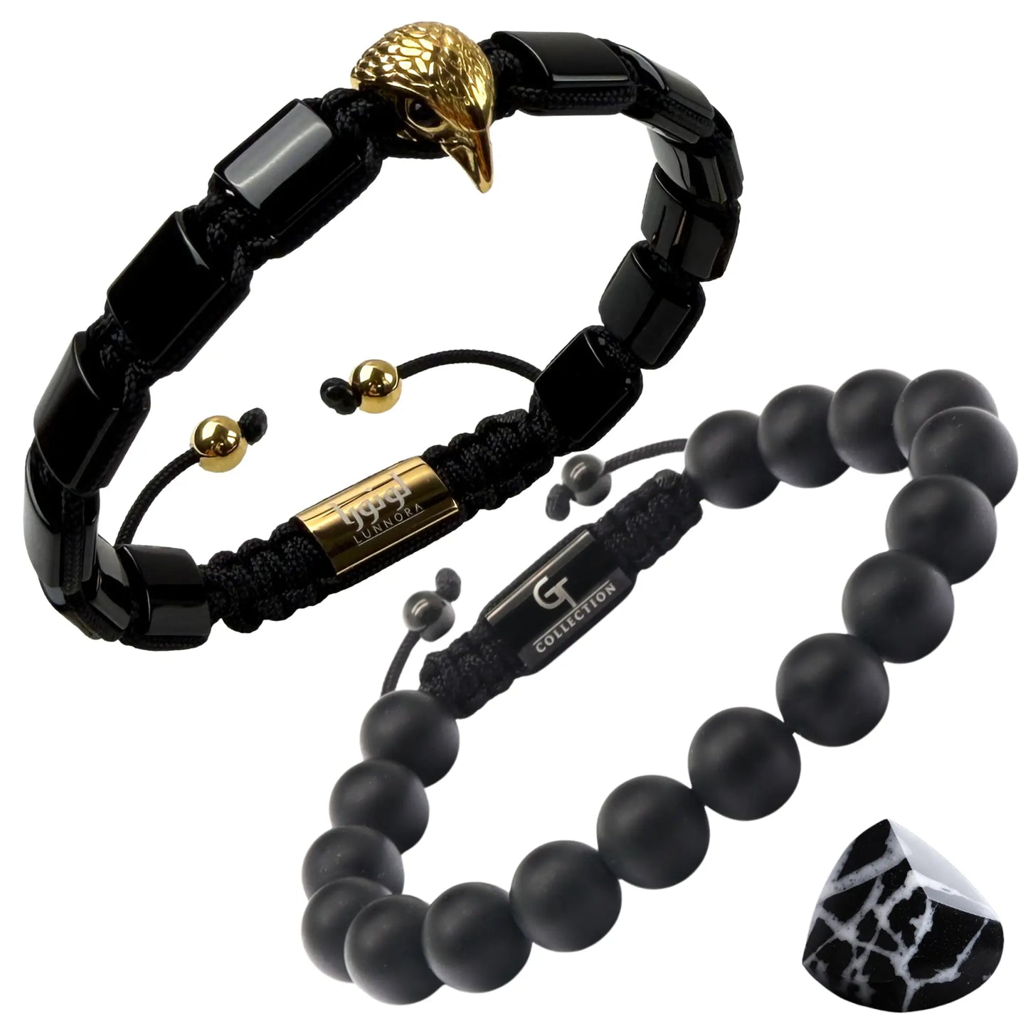 2 Piece Set - Black Onyx Bracelets for Men | The Arabian Falcon Stack