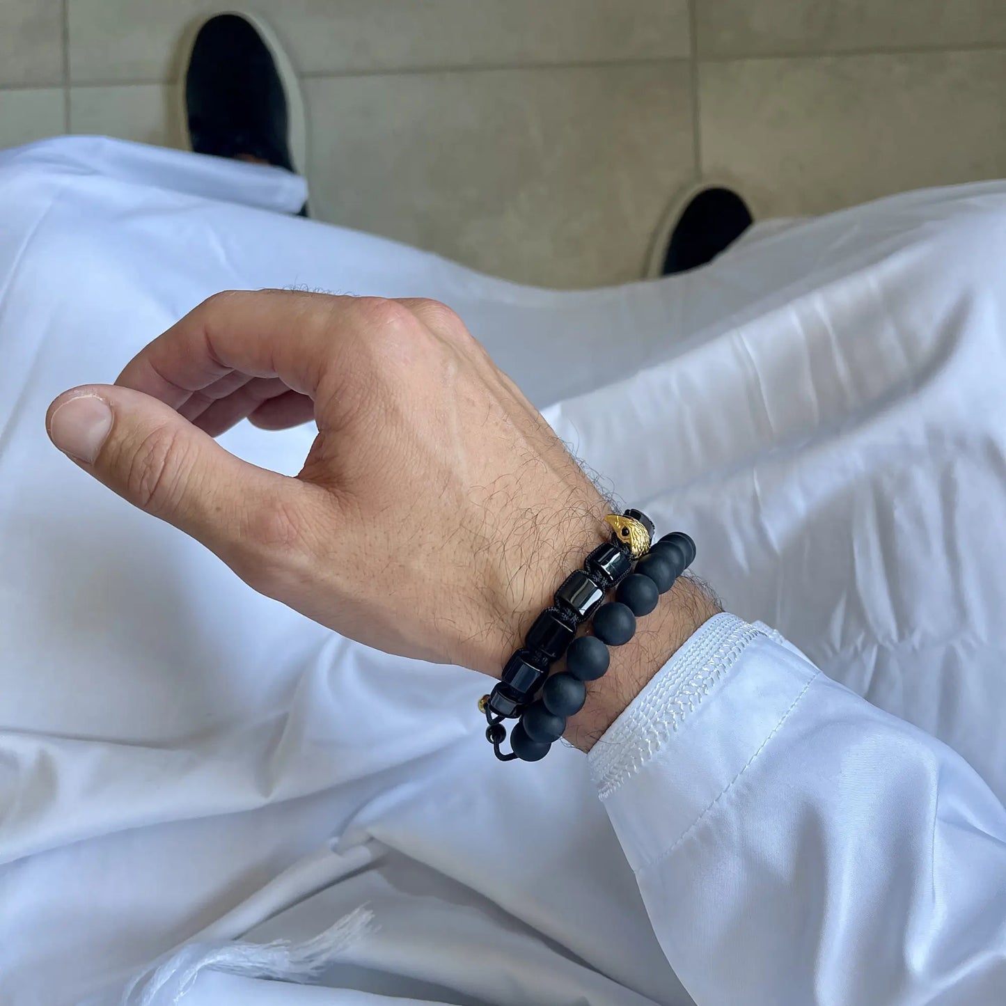 2 Piece Set - Black Onyx Bracelets for Men | The Arabian Falcon Stack