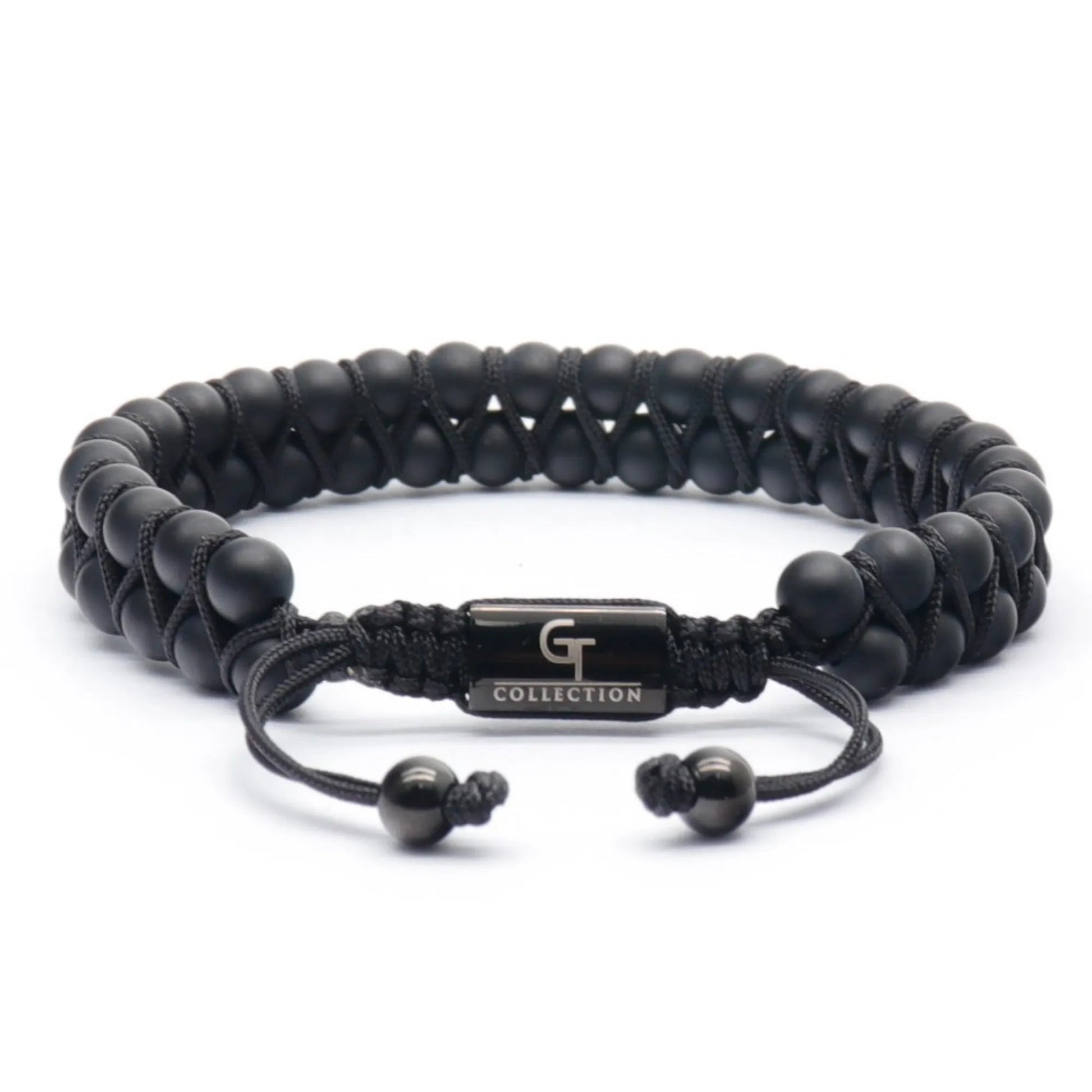 2 PIECE SET - BLACK ONYX Double Bead Bracelet And Flatbead Bracelet GT collection