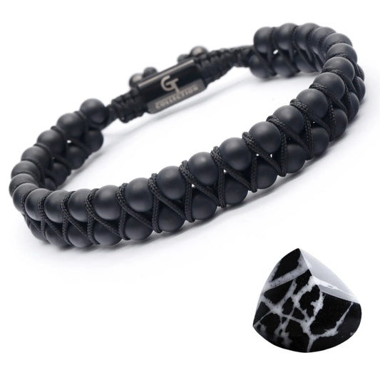 Men’s Black Onyx Beaded Bracelet with Adjustable Macrame Design – Lunnora Jewelry