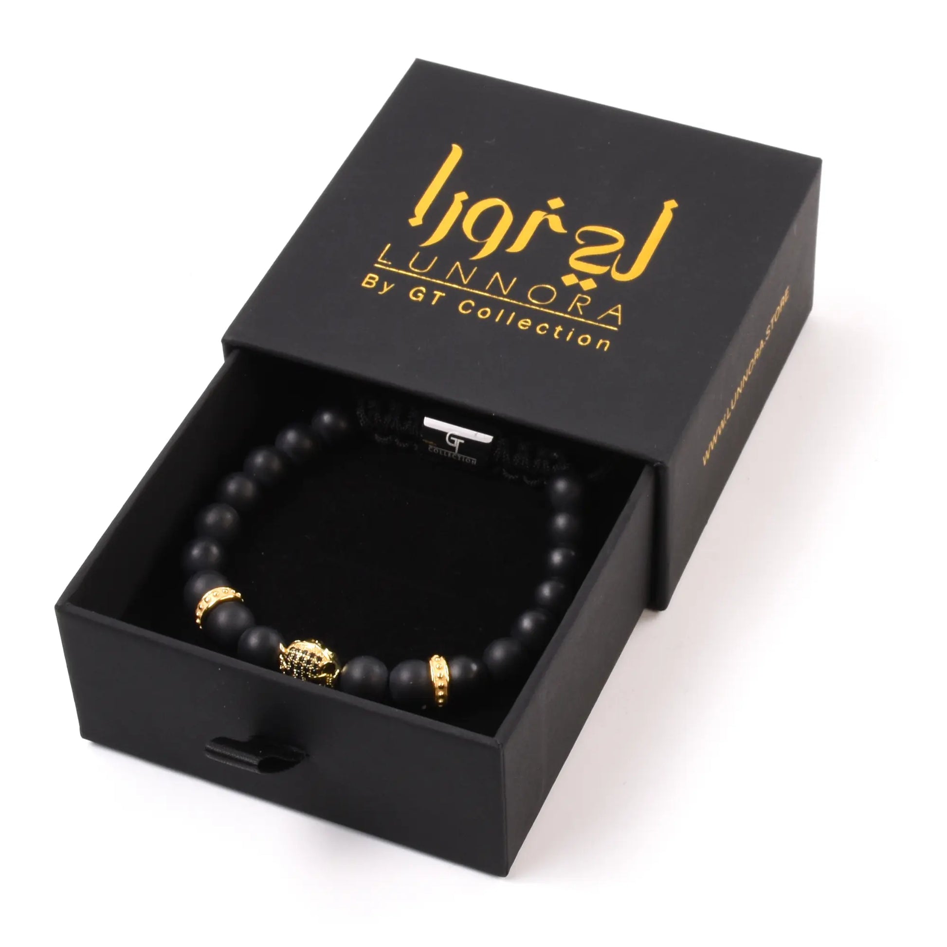 Men's BLACK ONYX Bracelet With Golden ARABIAN LEOPARD Lunnora