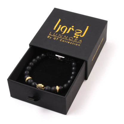 Men's BLACK ONYX Bracelet With Golden ARABIAN LEOPARD Lunnora