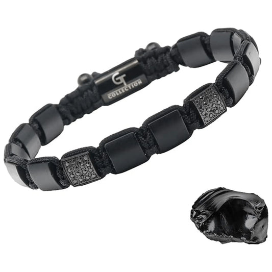 Men’s Black Onyx Beaded Bracelet with Adjustable Macrame Design – Lunnora Jewelry