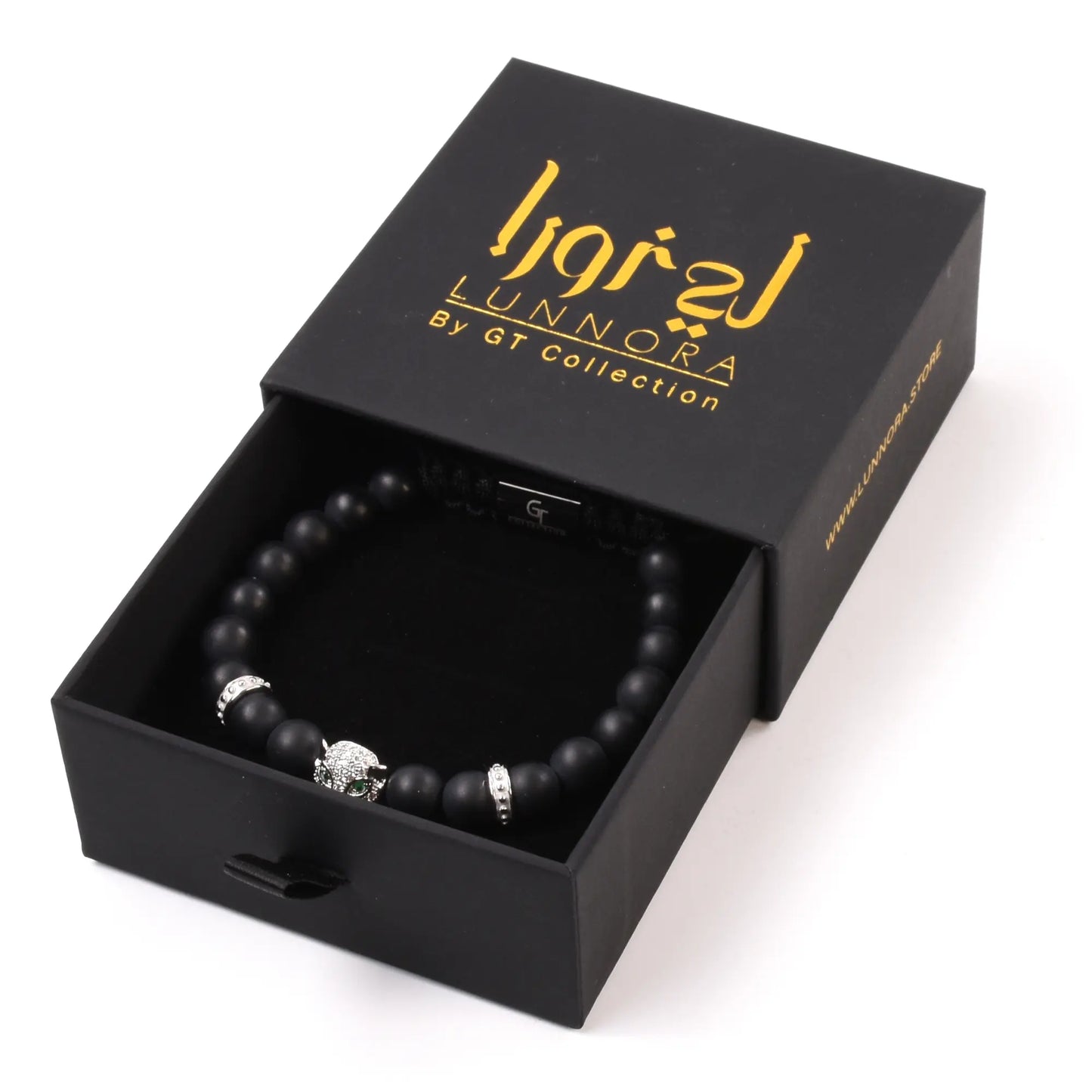 Men's BLACK ONYX Bracelet With ARABIAN LEOPARD Lunnora