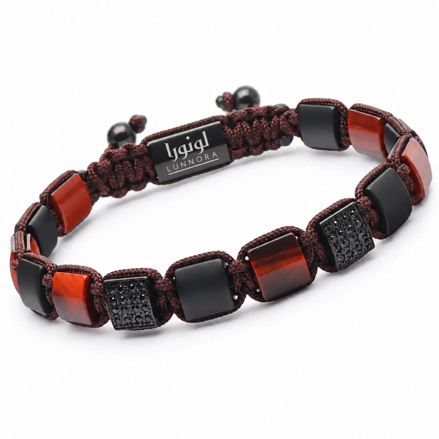 Men's RED TIGER EYE, BLACK ONYX Flat bead Bracelet