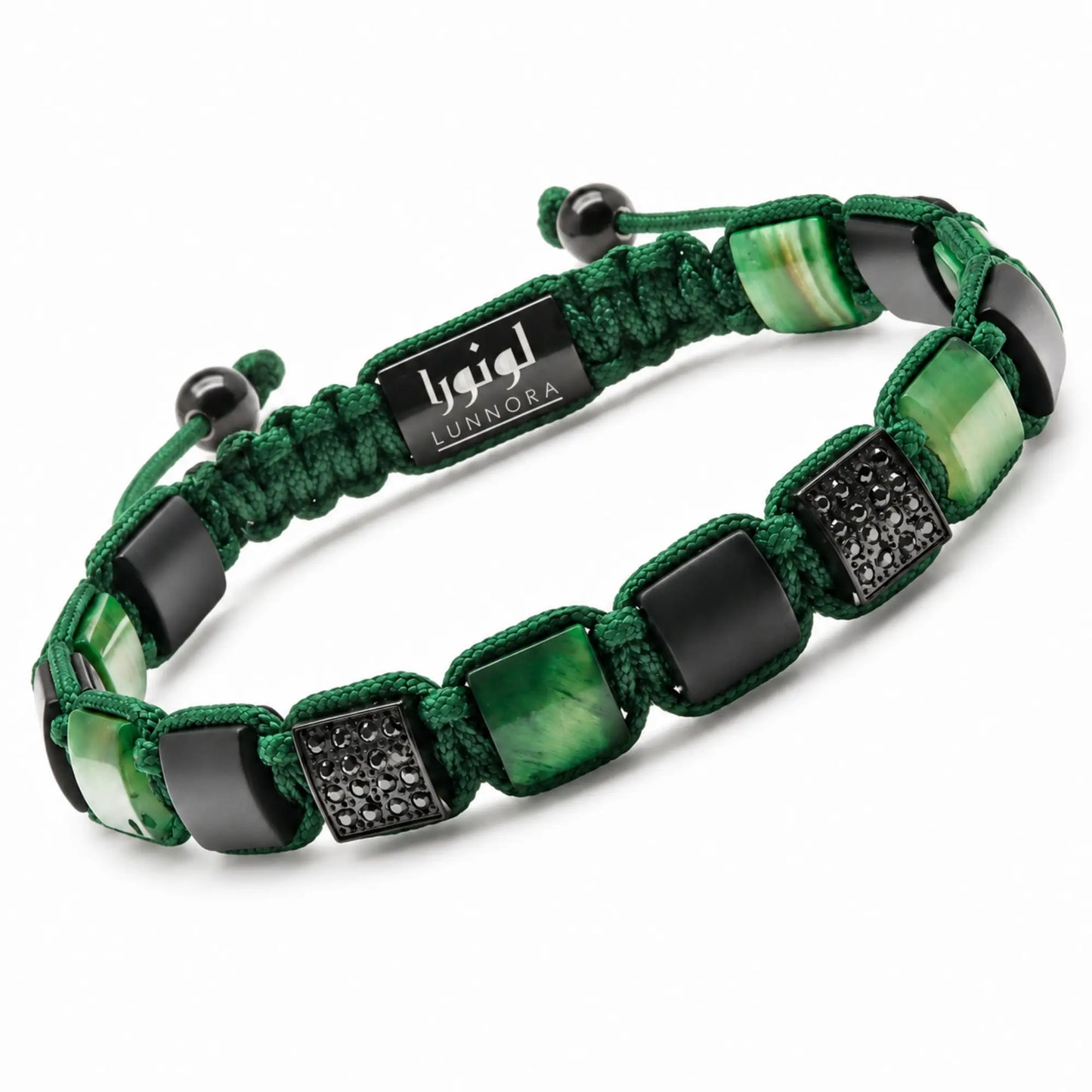 Men's GREEN TIGER EYE, BLACK ONYX Flat bead Bracelet