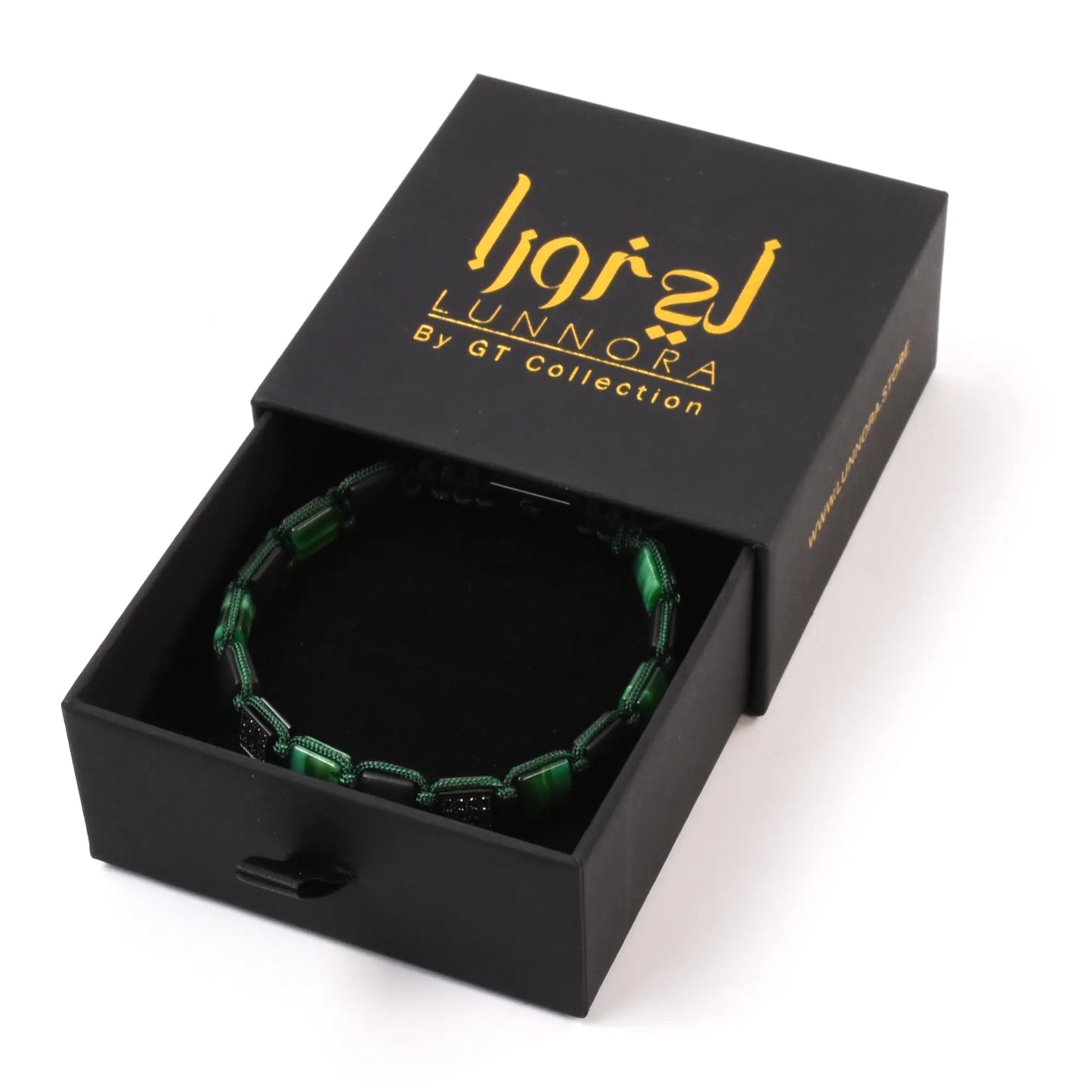 Men's GREEN TIGER EYE, BLACK ONYX Flat bead Bracelet Lunnora