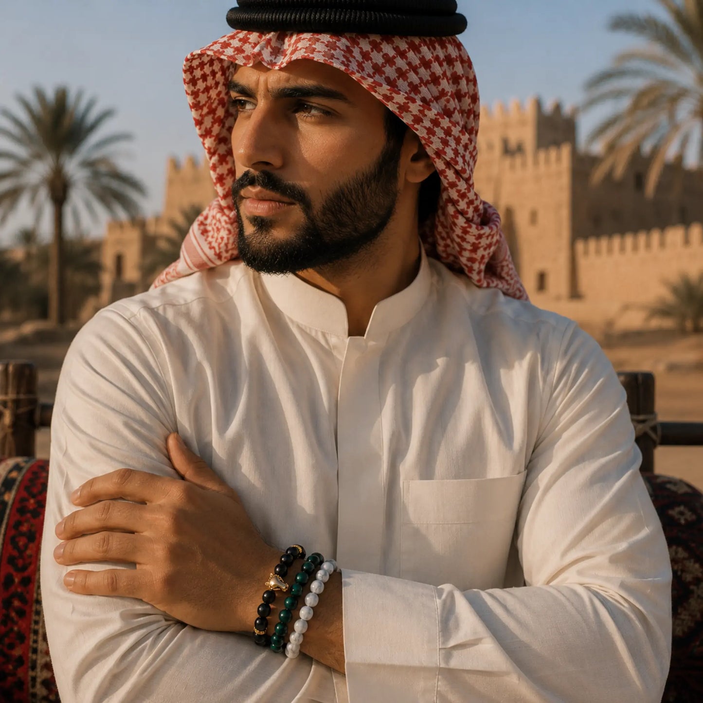 Saudi Arabian Horse Bracelet Stack - Black Onyx, Green Tiger Eye & Howlite
