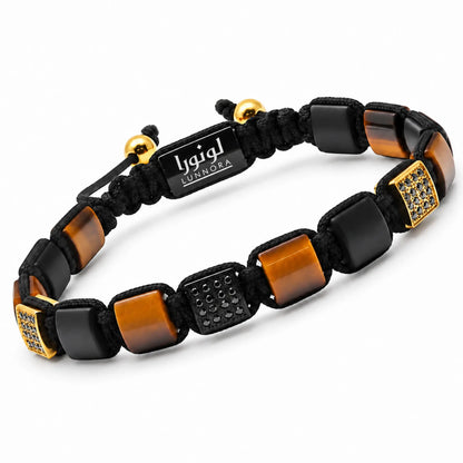 Men's TIGER EYE, BLACK ONYX Flat bead Bracelet