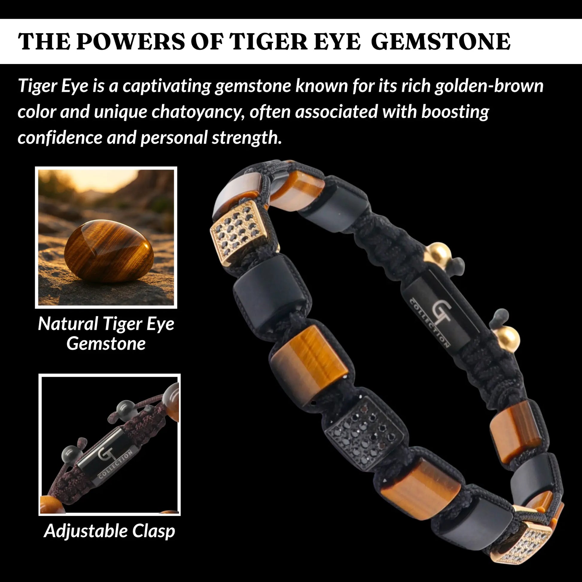Men's TIGER EYE, BLACK ONYX Flat bead Bracelet Lunnora