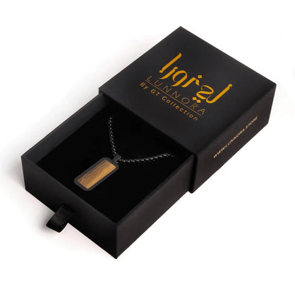 Men’s  necklace with minimalist rectangular onyx-style pendant in Lunora by GT Collection gift box