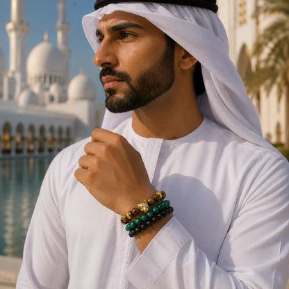 Emirates Arabian Horse Bracelet Stack - Tiger Eye, Green Tiger Eye & Black Onyx