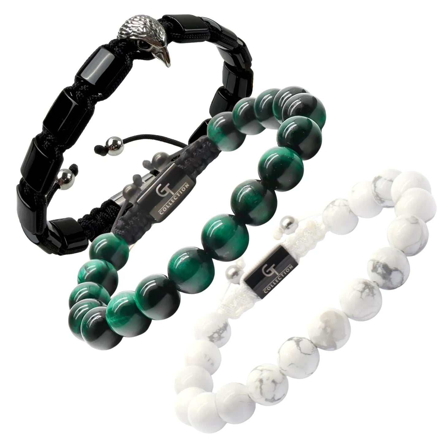 Emirates Falcon Bracelet Stack - Black Onyx, Green Tiger Eye & Howlite