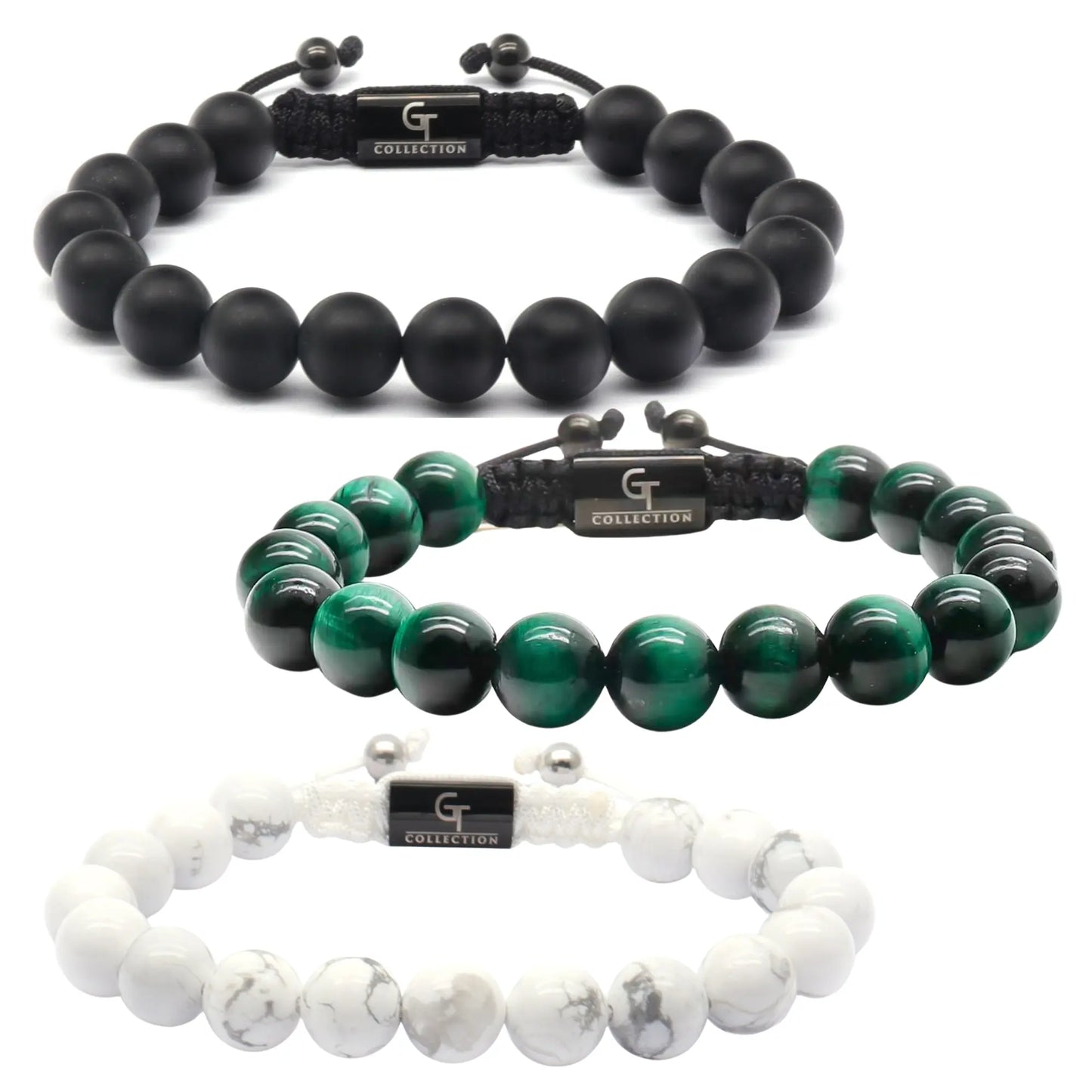 Arabian Signature Bracelet Stack – Black Onyx, Green Tiger Eye & Howlite