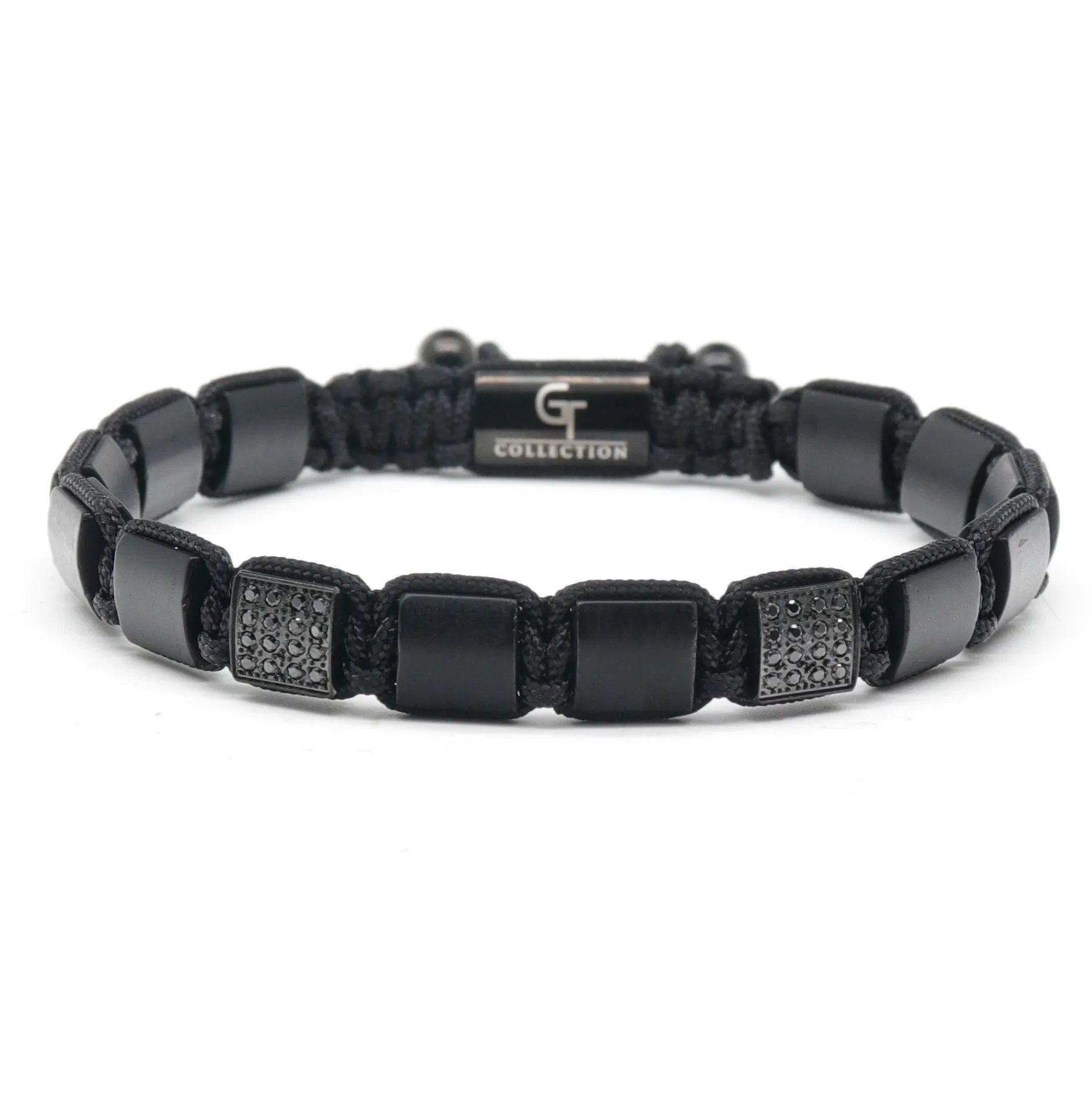 Bracelet - MATTE ONYX Flatbead Bracelet - Black Gemstones & Black CZ Bead