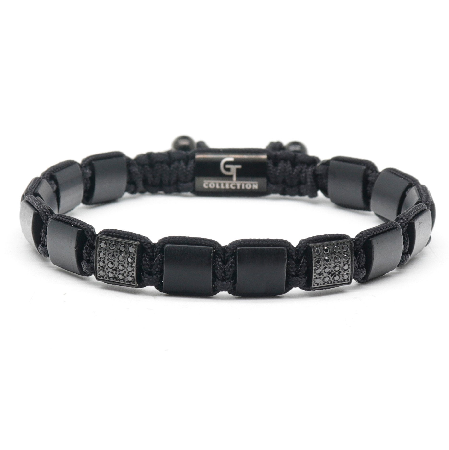 Bracelet - MATTE ONYX Flatbead Bracelet - Black Gemstones & Black CZ Bead