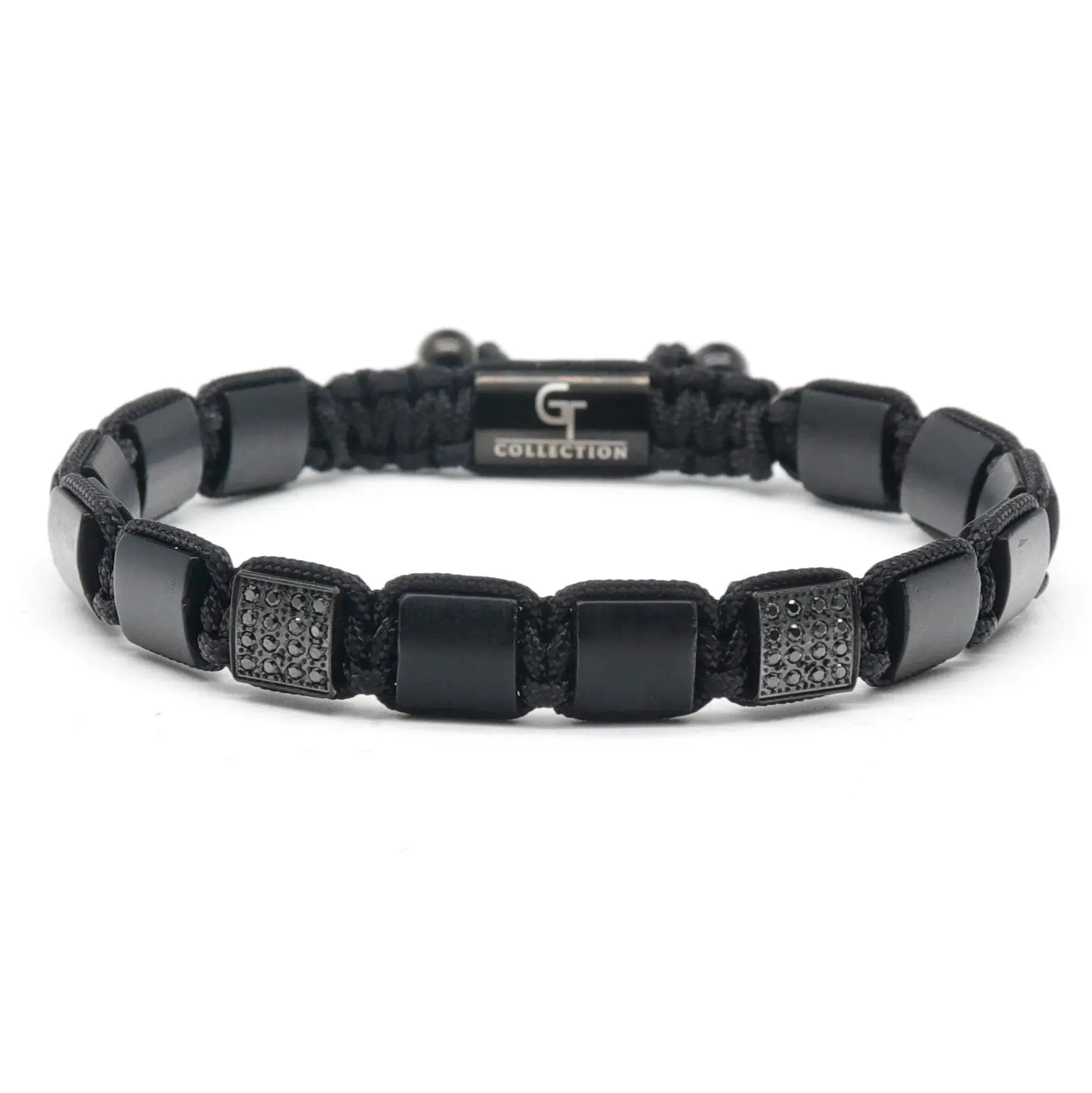 Bracelet - MATTE ONYX Flatbead Bracelet - Black Gemstones & Black CZ Bead