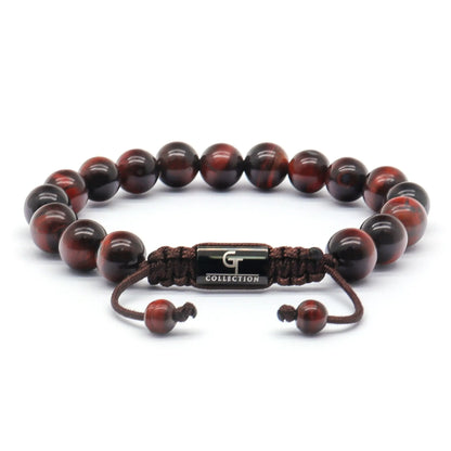 Bracelet - Men's RED TIGER EYE Beaded Bracelet - Red Gemstones