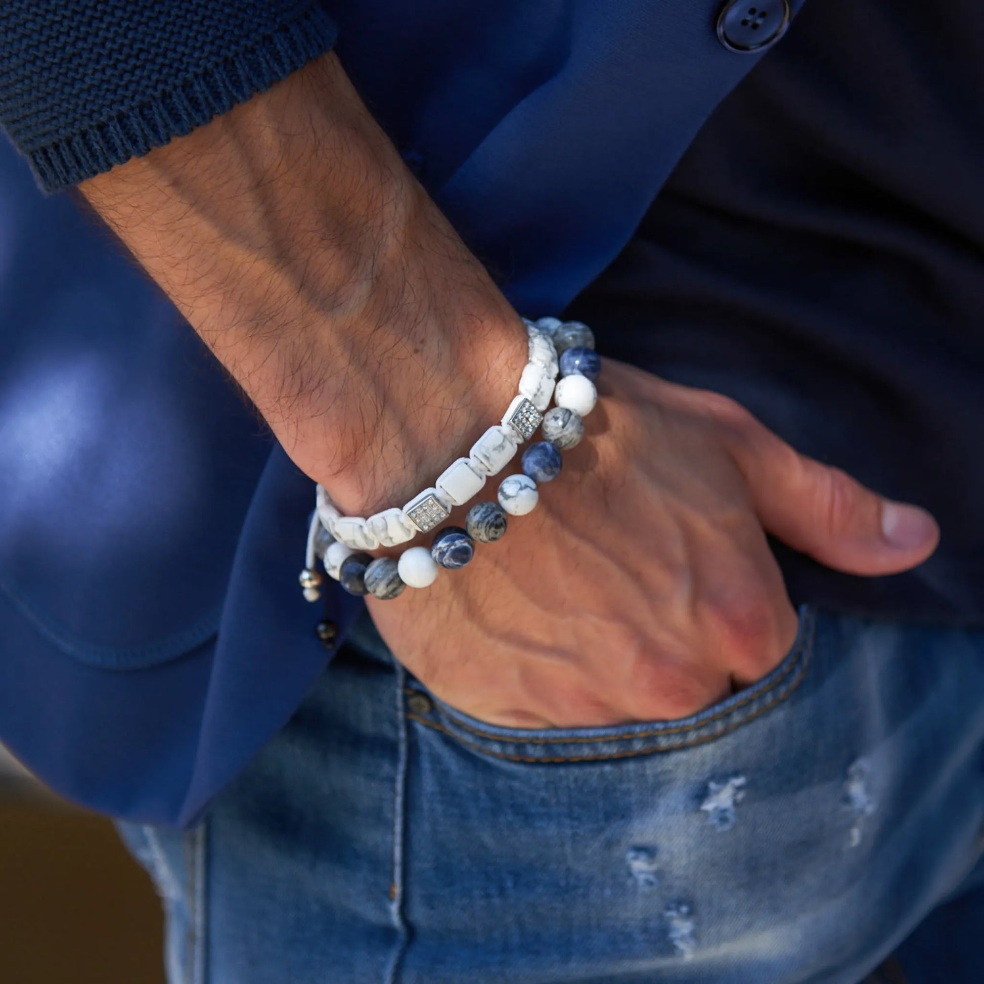 Bracelet - Men's Sodalite, Howlite, Grey Jasper Beaded Bracelet
