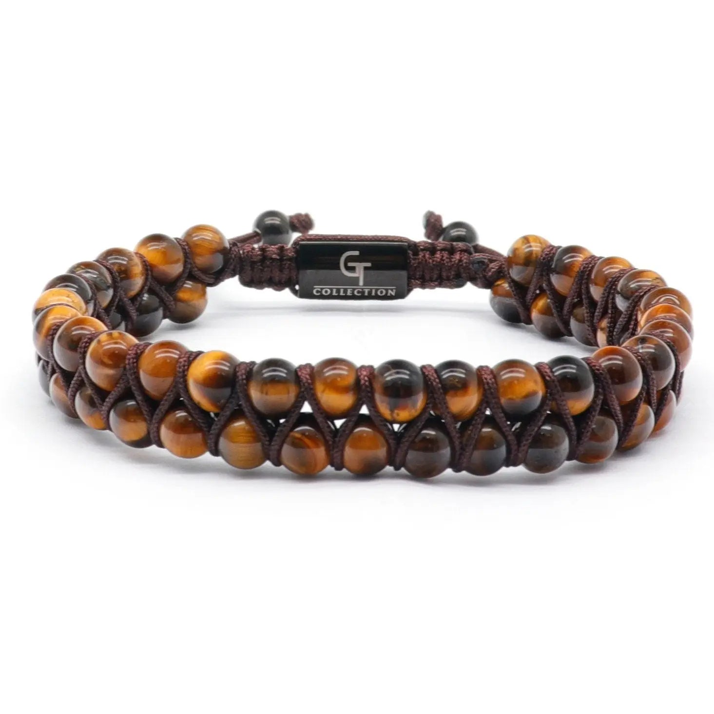 Bracelet - Men's TIGER EYE Double Bead Bracelet - Brown Gemstones
