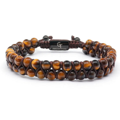 Bracelet - Men's TIGER EYE Double Bead Bracelet - Brown Gemstones