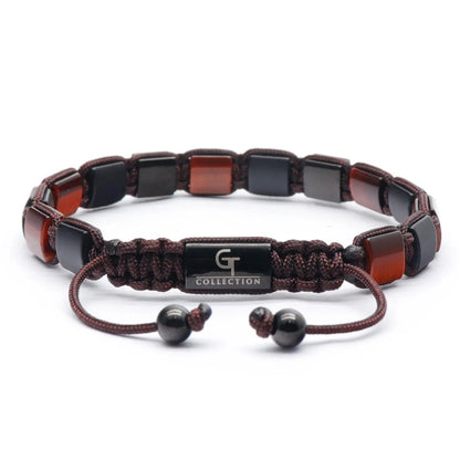 Bracelet - RED TIGER EYE, MATTE ONYX Flatbead Bracelet - Red & Black Gemstones