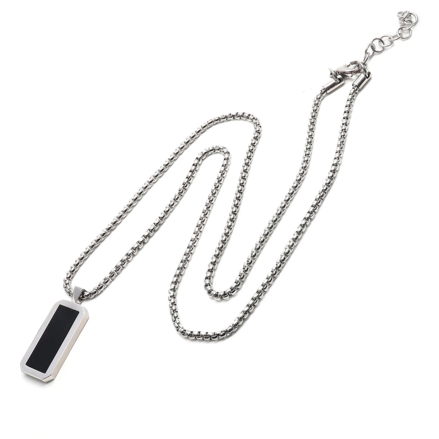 Necklaces - Silver Necklace With Rectangle Onyx Pendant