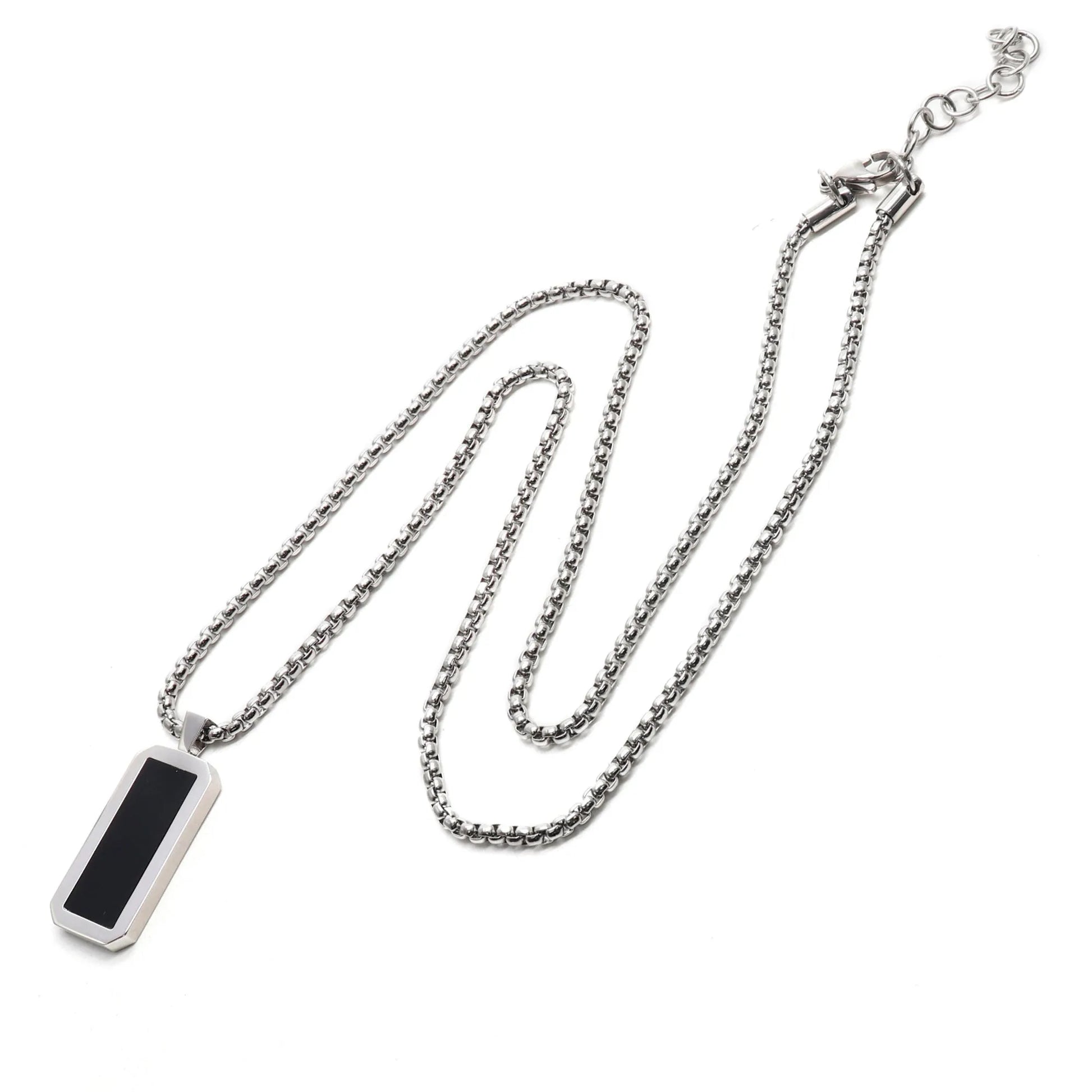 Necklaces - Silver Necklace With Rectangle Onyx Pendant