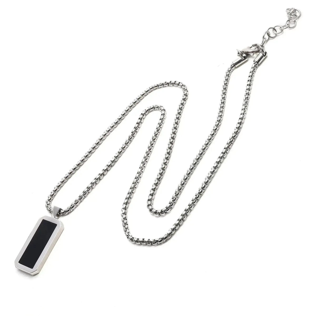 Necklaces - Silver Necklace With Rectangle Onyx Pendant