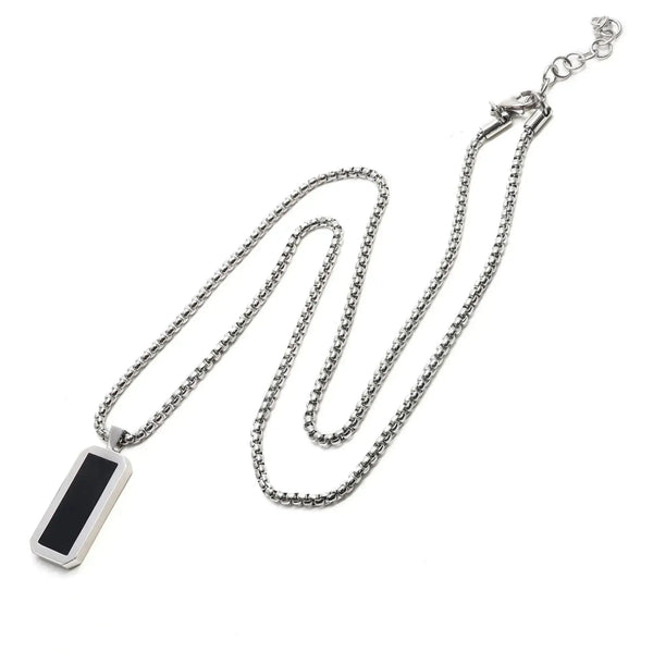 Necklaces - Silver Necklace With Rectangle Onyx Pendant