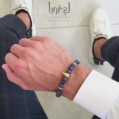 Men's LAPIS LAZULI Bracelet with Golden ARABIAN Horse