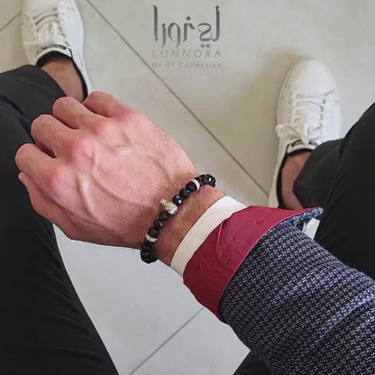 Men's BLACK ONYX Bracelet with Silver ARABIAN Horse