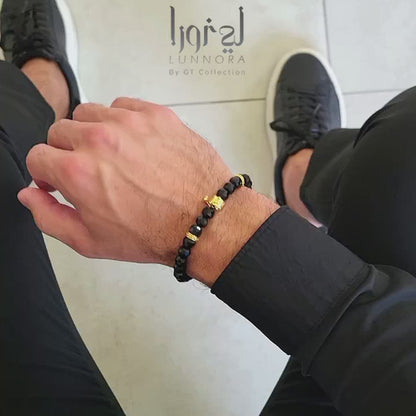 Men's BLACK ONYX Bracelet with Golden ARABIAN Horse